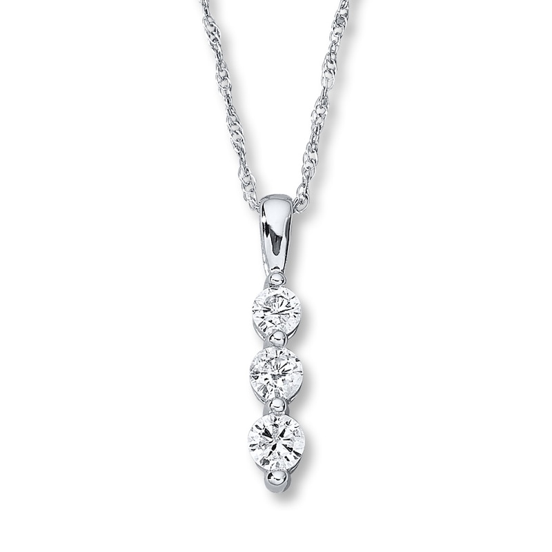 Main Image 1 of Previously Owned 3-Stone Diamond Necklace 1/4 ct tw Round-cut 10K White Gold