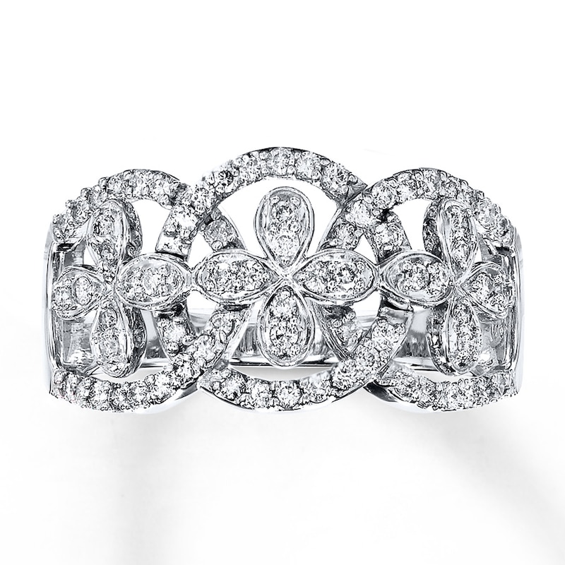 Main Image 1 of Previously Owned Diamond Floral Ring 1/2 ct tw Round-cut 10K White Gold