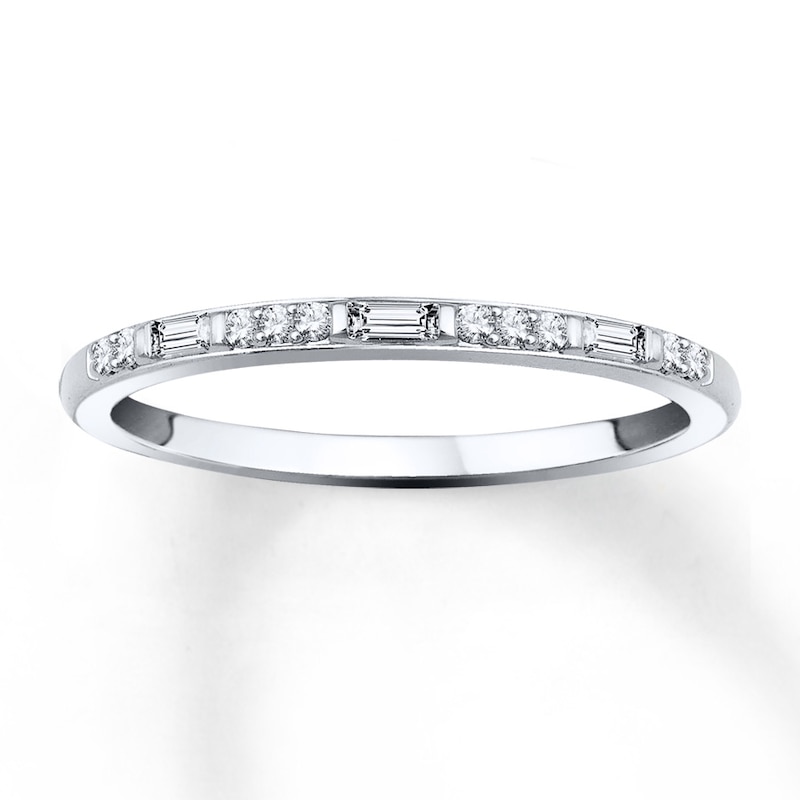 Main Image 1 of Previously Owned Diamond Stackable Ring 1/8 ct tw Round/Baguette 10K White Gold