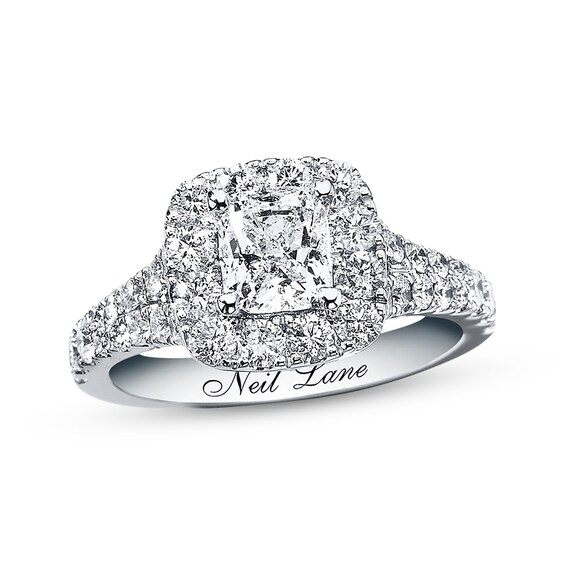 Previously Owned Neil Lane Engagement Ring 2-1/6 ct tw Cushion & Round-cut Diamonds 14K White Gold 4.5