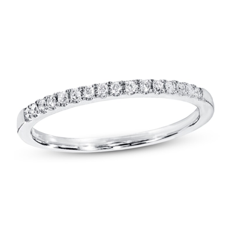 Main Image 1 of Previously Owned Diamond Wedding Band 1/10 ct tw Round-cut 10K White Gold - Size 10