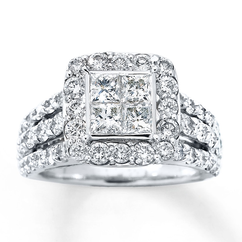 Previously Owned Diamond Engagement Ring 3 ct tw Princess & Round-cut 14K White Gold