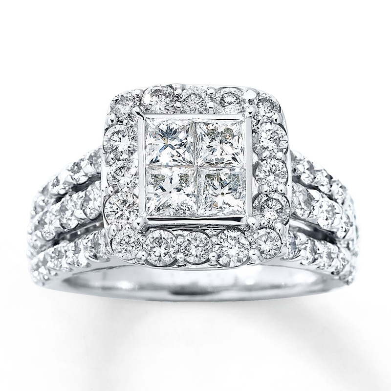 Previously Owned Diamond Engagement Ring 3 ct tw Princess & Round-cut 14K White Gold - Size 12