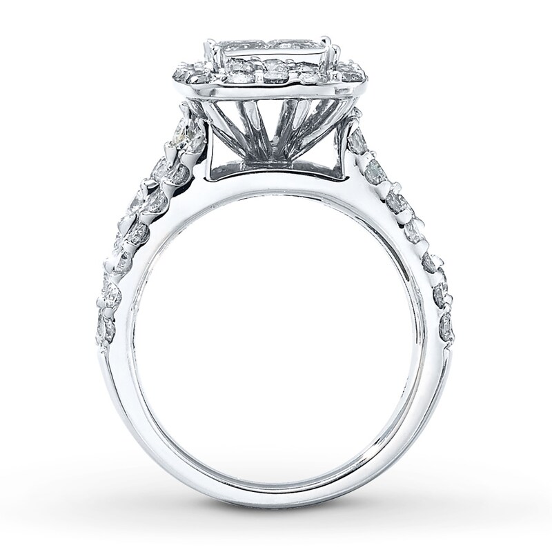 Previously Owned Diamond Engagement Ring 3 ct tw Princess & Round-cut 14K White Gold