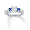 Previously Owned Diamond/Sapphire Ring 1 ct tw Princess & Round-cut 14K White Gold