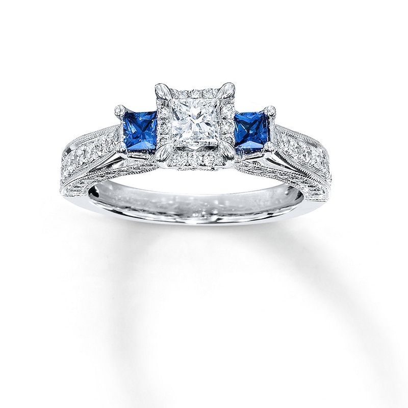 Previously Owned Diamond/Sapphire Ring 1 ct tw Princess & Round-cut 14K White Gold