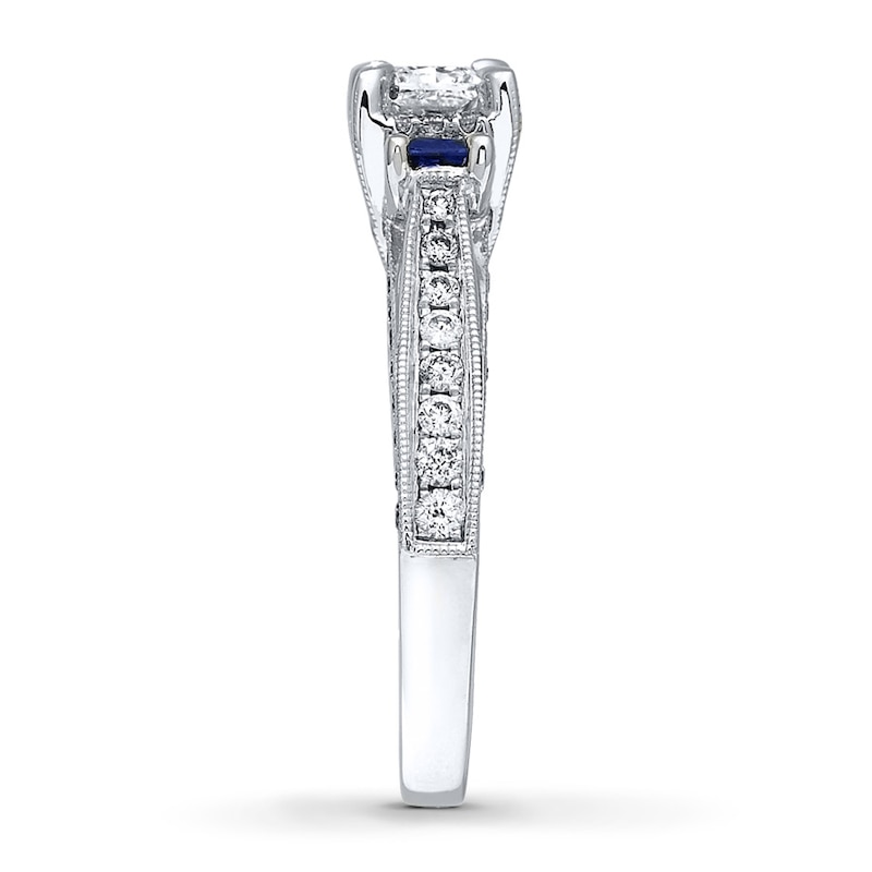 Main Image 3 of Previously Owned Diamond/Sapphire Ring 1 ct tw Princess-cut 14K White Gold - Size 9.5
