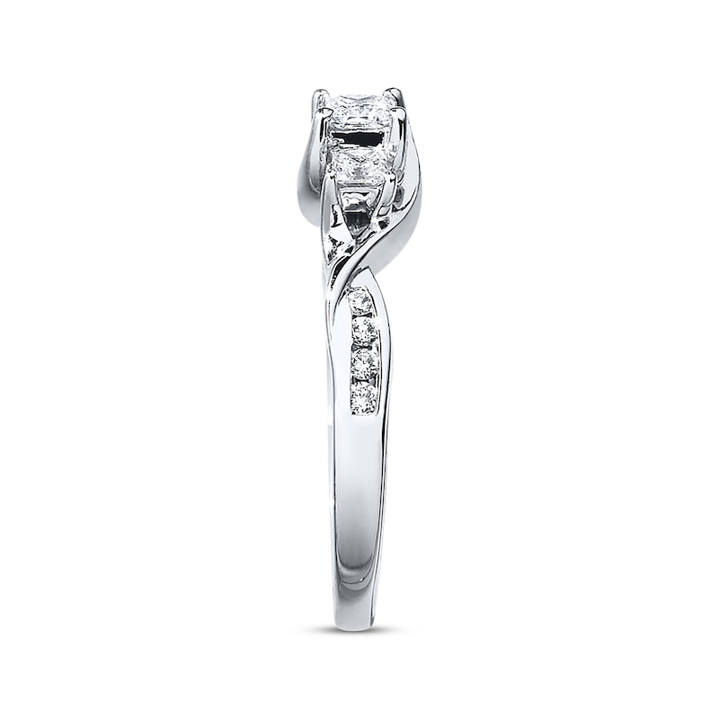 Main Image 2 of Previously Owned 3-Stone Diamond Ring 1/2 ct tw Princess & Round-cut 10K White Gold Size 5.25