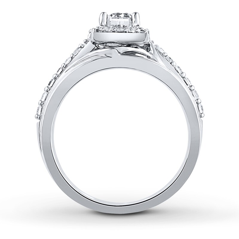 Main Image 2 of Previously Owned Leo Diamond Bridal Set 7/8 ct tw Princess & Round-cut 14K White Gold - Size 5
