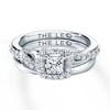 Thumbnail Image 3 of Previously Owned Leo Diamond Bridal Set 7/8 ct tw Princess & Round-cut 14K White Gold - Size 5