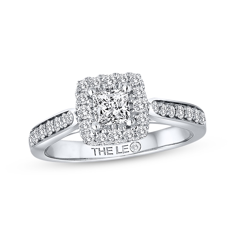 Previously Owned THE LEO Engagement Ring 3/4 ct tw Princess & Round-cut Diamonds 14K White Gold