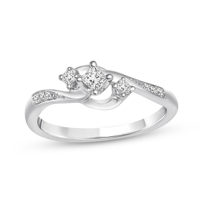 Main Image 1 of Previously Owned Diamond Promise Ring 1/5 ct tw Princess/Round 10K White Gold
