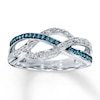 Previously Owned Blue & White Diamond Ring 1/6 ct tw Round-Cut Sterling Silver
