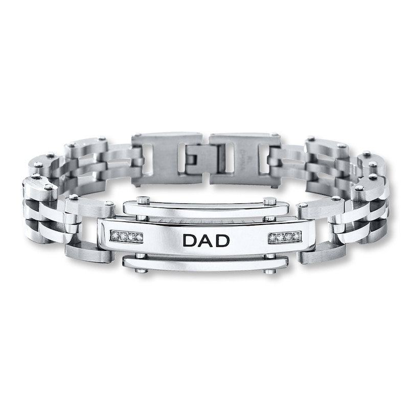 Main Image 1 of Previously Owned Dad Bracelet Diamond Accents Stainless Steel 9"