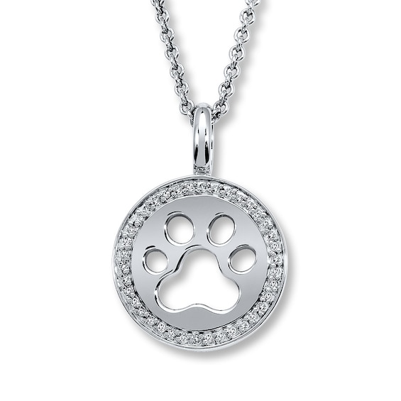 Previously Owned Diamond Pawprint Necklace 1/10 ct tw Round-cut Sterling Silver