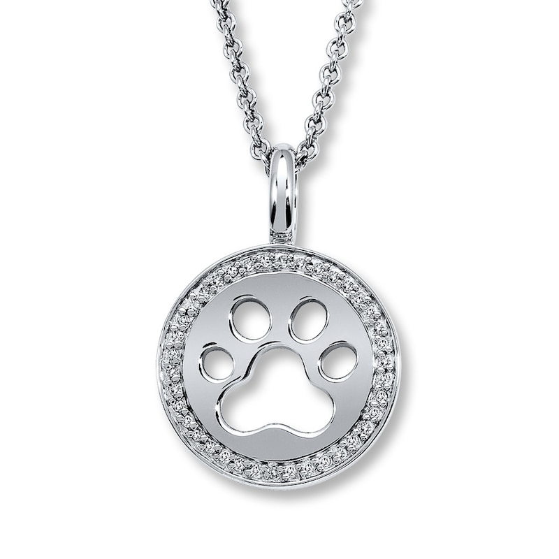 Main Image 1 of Previously Owned Diamond Pawprint Necklace 1/10 ct tw Round-cut Sterling Silver