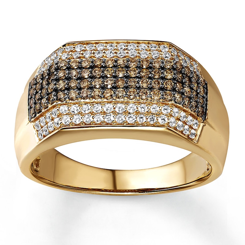 Main Image 1 of Previously Owned Men's Diamond Band 1 ct tw White & Brown 10K Yellow Gold