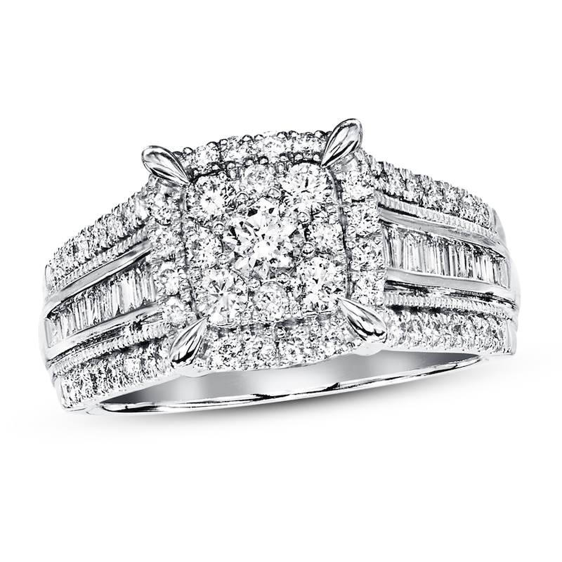 Main Image 1 of Previously Owned Diamond Engagement Ring 1 ct tw Round & Baguette-cut 14K White Gold