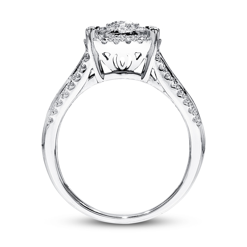 Main Image 2 of Previously Owned Diamond Engagement Ring 1 ct tw Round & Baguette-cut 14K White Gold