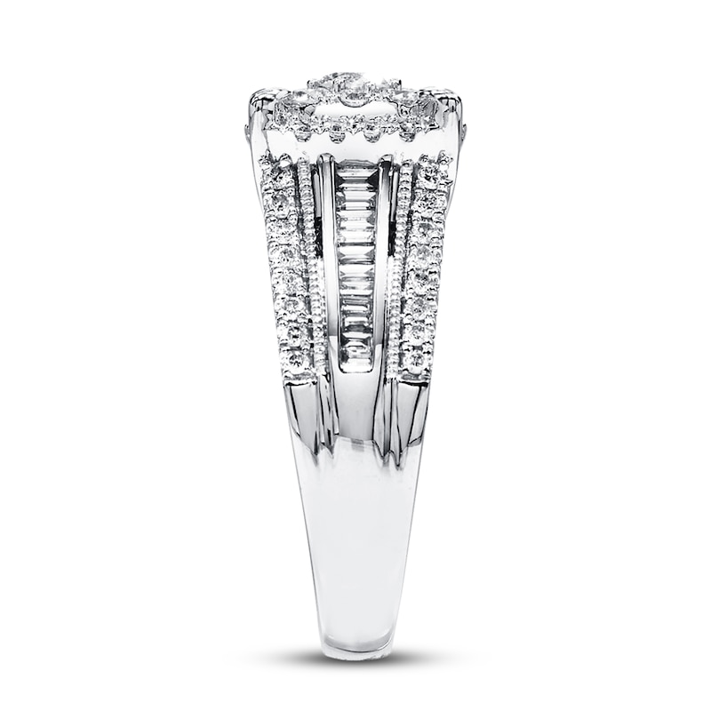 Main Image 3 of Previously Owned Diamond Engagement Ring 1 ct tw Round & Baguette-cut 14K White Gold