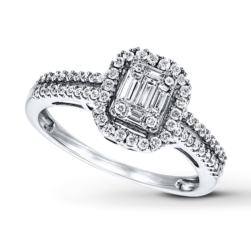 Main Image 1 of Previously Owned Diamond Engagement Ring 1/2 ct tw Baguette & Round-cut 14K White Gold