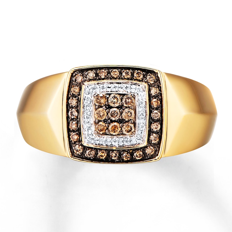 Previously Owned Men's Brown/White Diamond Ring 1/3 ct tw Round-cut 10K Yellow Gold