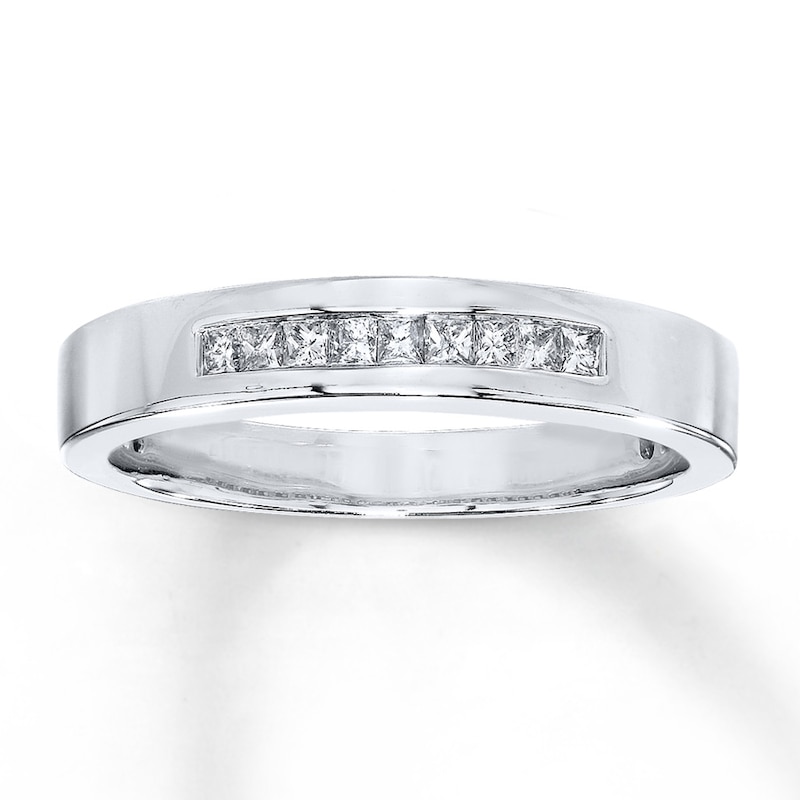 Main Image 1 of Previously Owned Men's Wedding Band 1/4 ct tw Square-cut Diamonds 14K White Gold