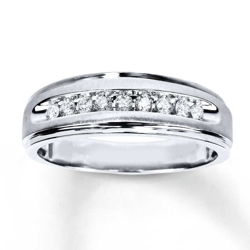 Main Image 1 of Previously Owned Men's Diamond Wedding Band 1/4 ct tw Round-cut 10K White Gold