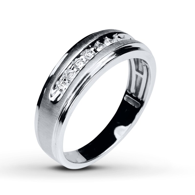 Main Image 2 of Previously Owned Men's Diamond Wedding Band 1/4 ct tw Round-cut 10K White Gold