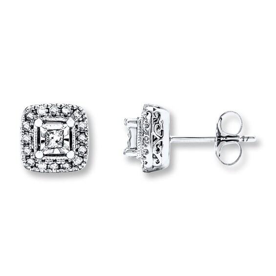 Previously Owned Diamond Earrings 1/4 ct tw Princess-cut 10K White Gold