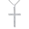 Thumbnail Image 1 of Previously Owned Diamond Cross Necklace 1/20 ct tw Round-cut Sterling Silver