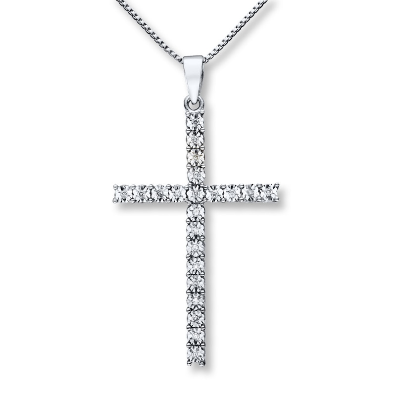 Main Image 1 of Previously Owned Diamond Cross Necklace 1/20 ct tw Round-cut Sterling Silver