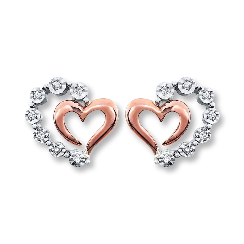 Main Image 1 of Previously Owned Diamond Earrings 1/20 ct tw Round-cut 10K Rose Gold & Sterling Silver