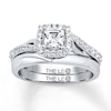 Thumbnail Image 1 of Previously Owned Leo Diamond Bridal Set 7/8 ct tw Princess & Round-cut 14K White Gold