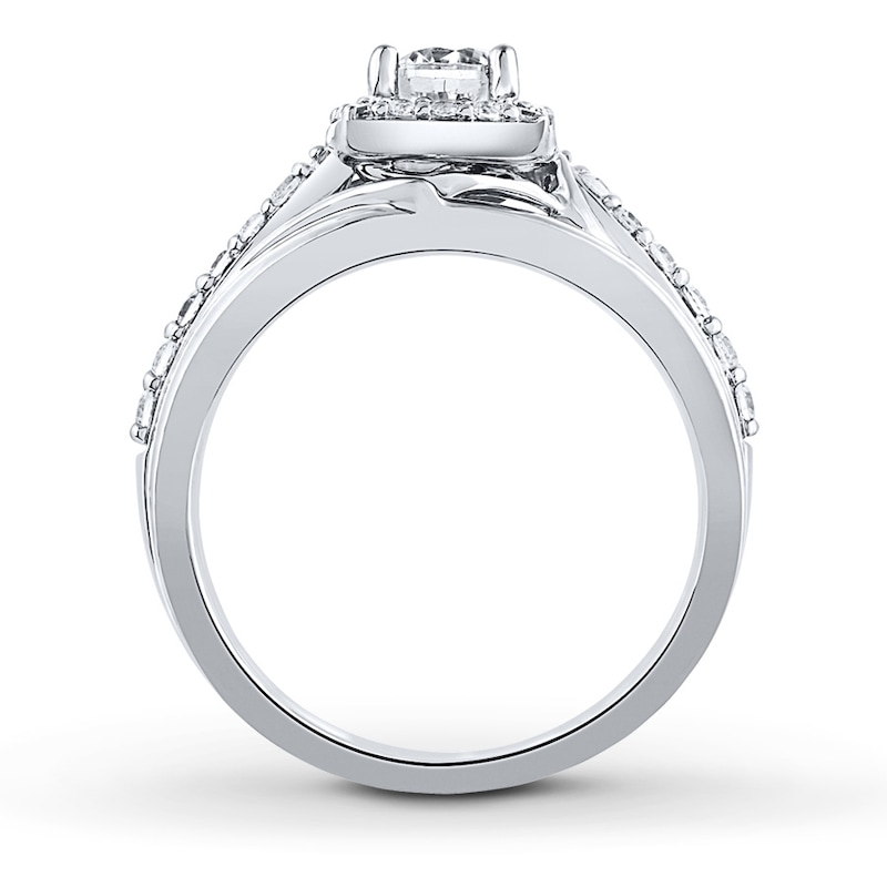 Main Image 2 of Previously Owned Leo Diamond Bridal Set 7/8 ct tw Princess & Round-cut 14K White Gold