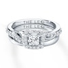 Thumbnail Image 3 of Previously Owned Leo Diamond Bridal Set 7/8 ct tw Princess & Round-cut 14K White Gold