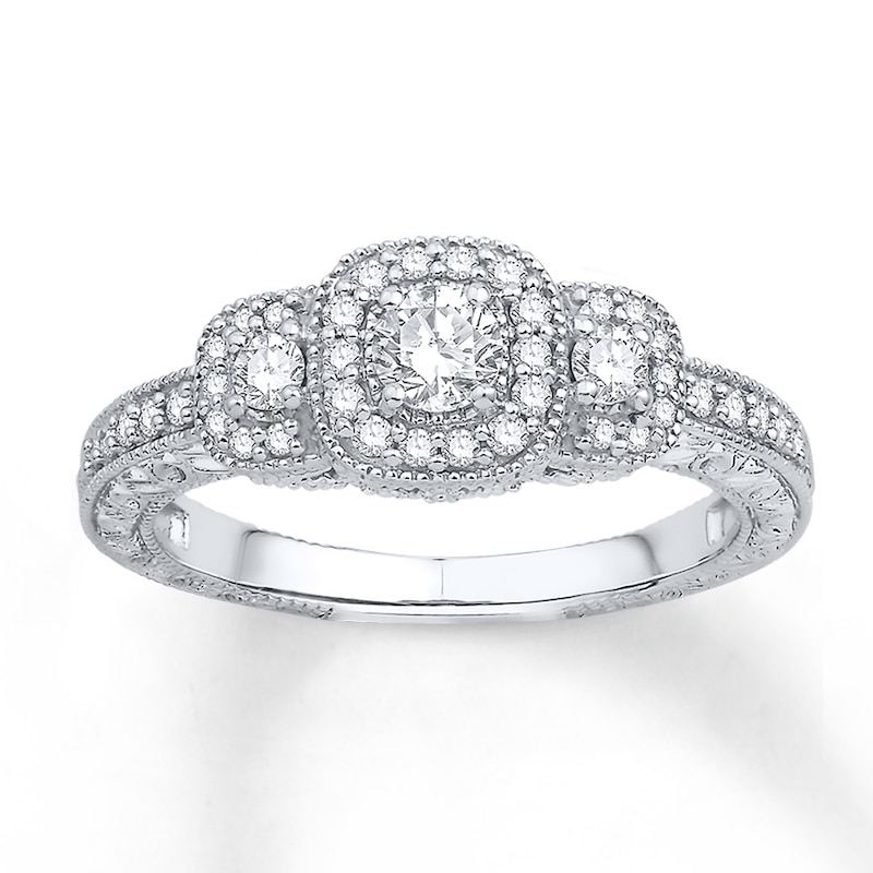 Main Image 1 of Previously Owned Diamond Engagement Ring 1/2 ct tw Round-cut 14K White Gold