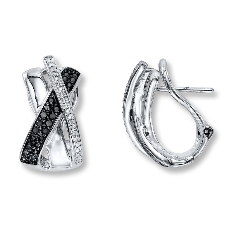 Main Image 1 of Previously Owned Diamond Hoop Earrings 1/4 ct tw Black & White Sterling Silver
