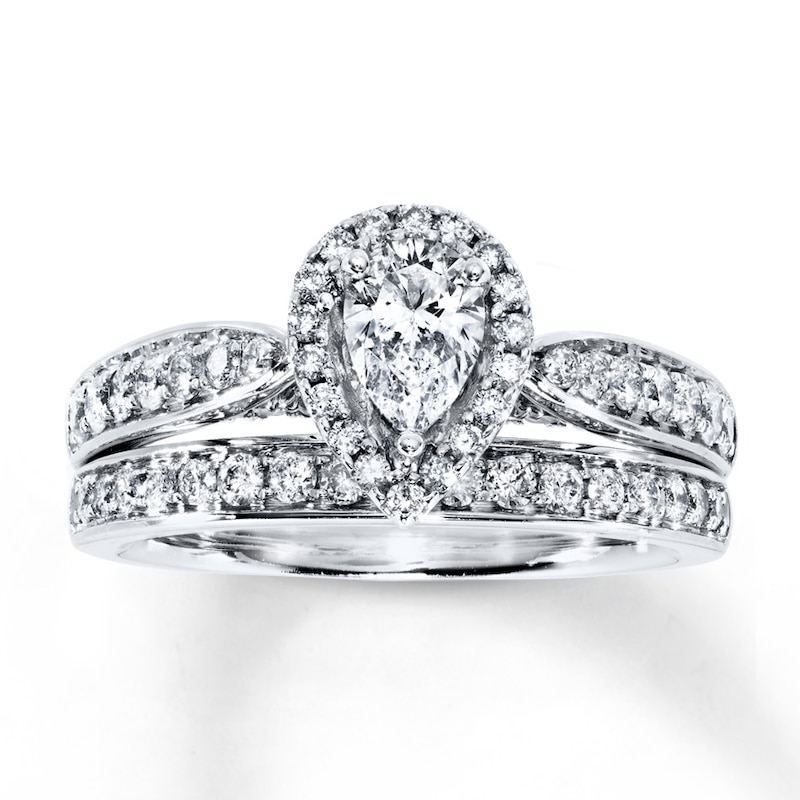 Main Image 1 of Previously Owned Diamond Bridal Set 1-1/5 ct tw Pear & Round-cut 14K White Gold