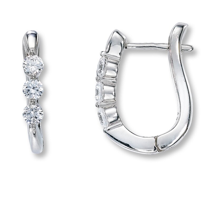 Main Image 1 of Previously Owned Diamond Hoops 1/2 ct tw Round-cut 18K White Gold Earrings