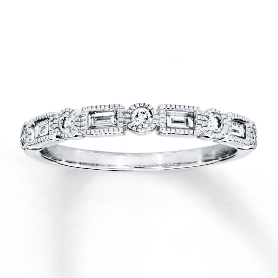 Previously Owned Diamond Anniversary Band 1/4 ct tw Round & Baguette-cut 14K White Gold