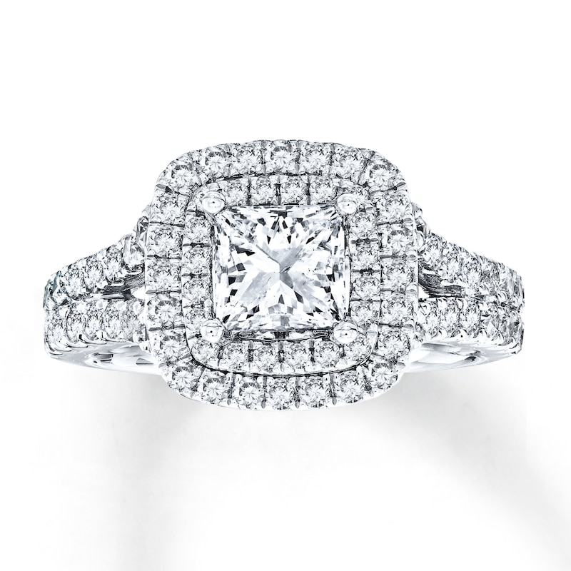 Main Image 1 of Previously Owned Engagement Ring 2-1/4 ct tw Princess/Round-cut Diamonds 14K White Gold