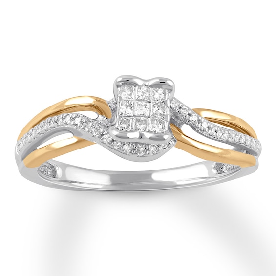 Previously Owned Diamond Ring 1/5 ct tw Princess & Round Sterling Silver & 10K Yellow Gold