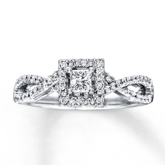 Previously Owned Diamond Engagement Ring 1/2 ct tw Princess & Round-cut 14K White Gold Size