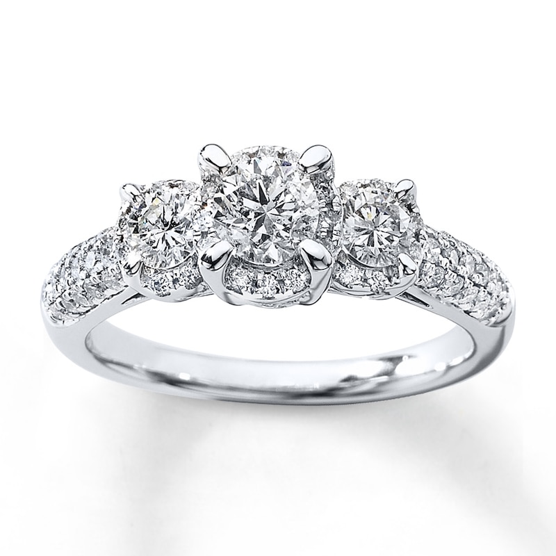 Main Image 1 of Previously Owned 3-Stone Diamond Ring 1 ct tw Round-cut 14K White Gold Size 8.75