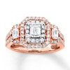Thumbnail Image 1 of Previously Owned Diamond 3-Stone Ring 1-1/2 ct tw Emerald & Round-cut 14K Two-Tone Gold - Size 9.75
