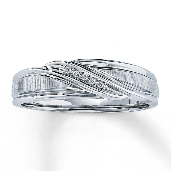 Previously Owned Men's Diamond Band Round-cut 10K White Gold Size 7