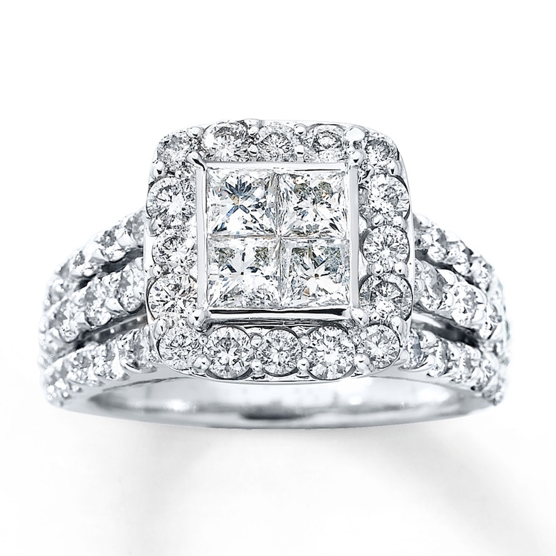 Previously Owned Diamond Engagement Ring 3 ct tw Princess & Round-cut 14K White Gold - Size 10