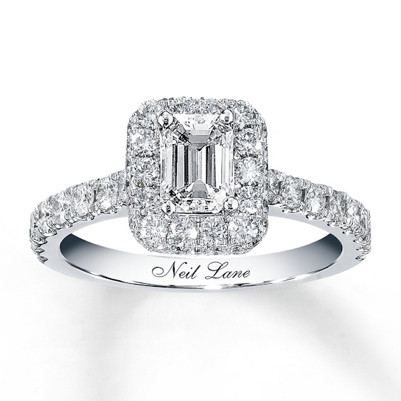 Previously Owned Neil Lane Bridal 1-3/8 ct tw Emerald & Round-cut Diamond Ring 14K White Gold Size 5.5