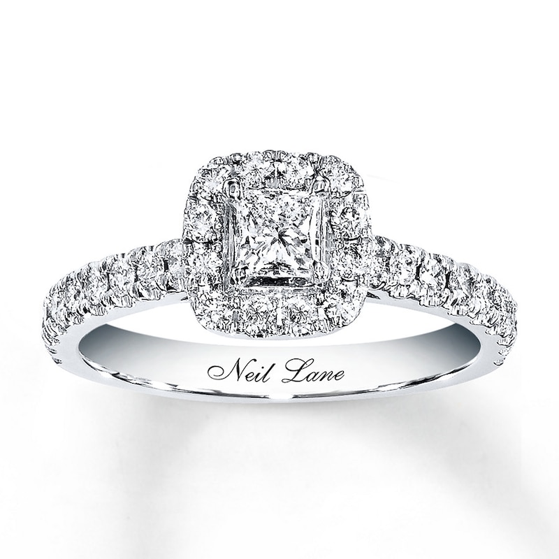 Main Image 1 of Previously Owned Neil Lane Engagement Ring 7/8 ct tw Princess & Round-cut Diamonds 14K White Gold Size 5.5